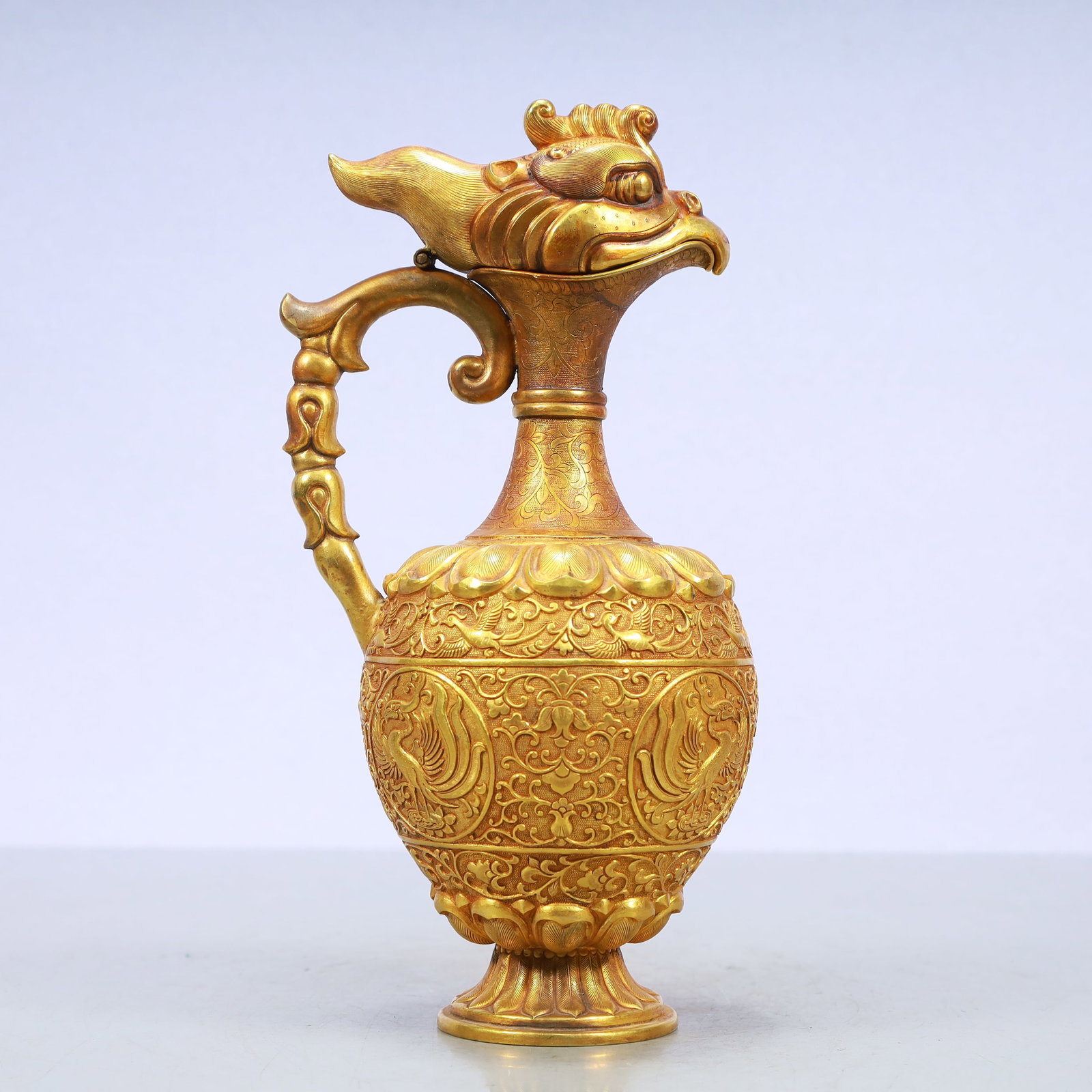 A Exquisite Gilt Bronze Lotus Pattern Phoenix Pattern Ewer - 7