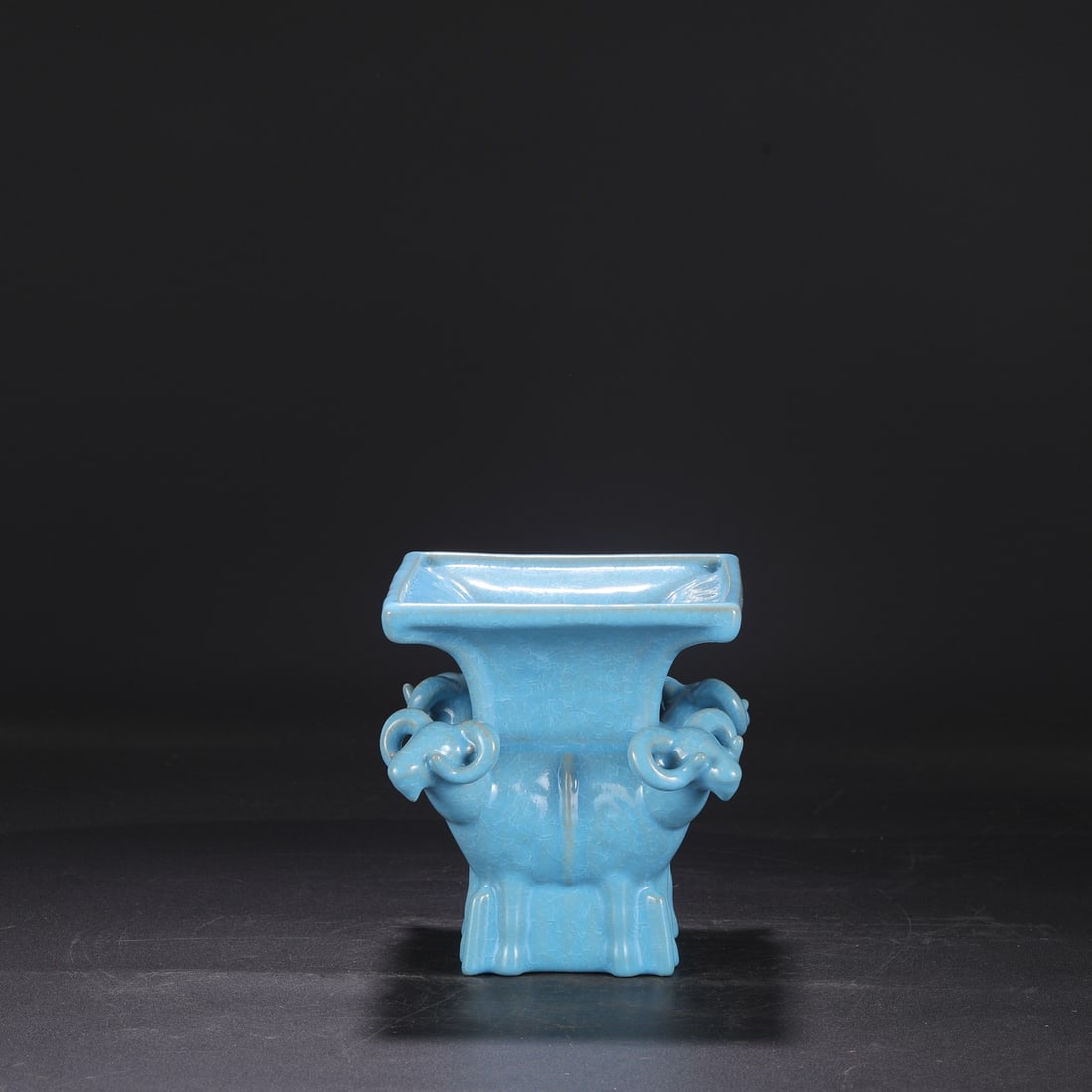 An Exquisite Ru yao Sky Blue Glazed Sheep-Ears Ritual Vessel,With an Imperial Poem by Emperor: An Exquisite Ru yao Sky Blue Glazed Sheep-Ears Ritual Vessel,With an Imperial Poem by Emperor Qianlong,Song Dynasty, China,Size:7.3inx6.5inx6.3in汝窑天蓝釉羊耳