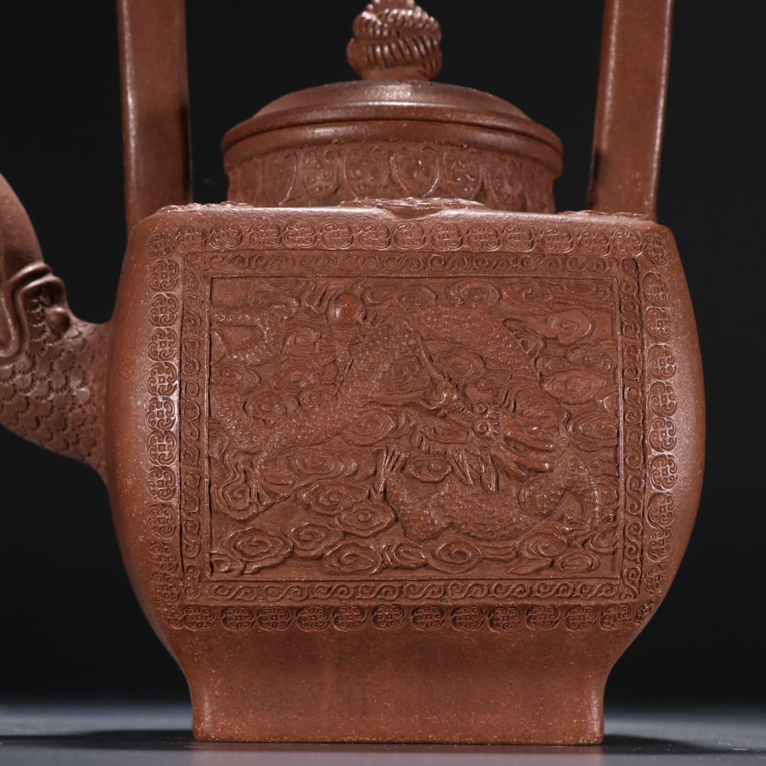 An Exquisite Purple Sands Auspicious Cloud and Dragon Pattern Loop-Handled Pot - 2