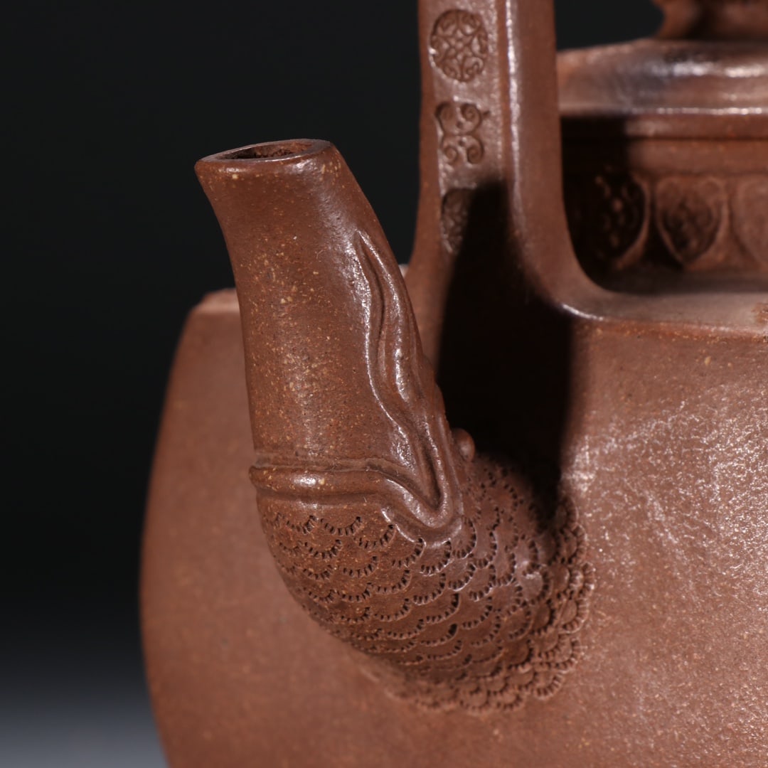An Exquisite Purple Sands Auspicious Cloud and Dragon Pattern Loop-Handled Pot - 3