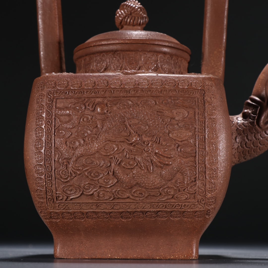 An Exquisite Purple Sands Auspicious Cloud and Dragon Pattern Loop-Handled Pot - 6