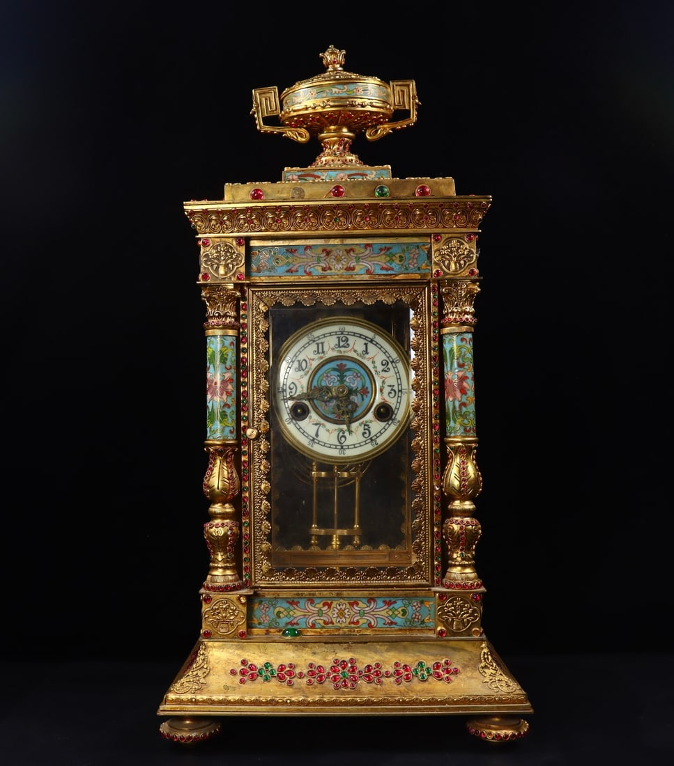 A Huge Cloisonne Inlaid Gems Timepiece: A Huge Cloisonne Inlaid Gems Timepiece,Qing Dynasty,China,Qianlong Four-character