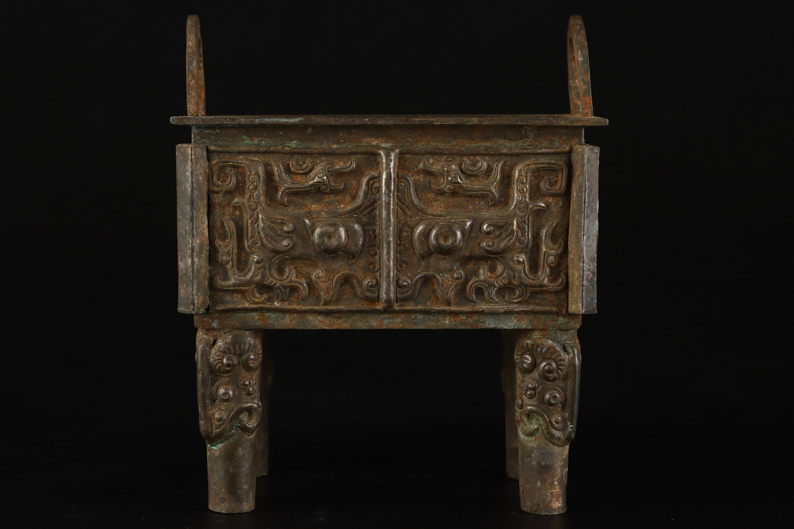 An Exquisite Bronze Beast-Face Pattern Double-Ears Four Legs Censer: An Exquisite Bronze Beast-Face Pattern Double-Ears Four Legs Censer,Qing