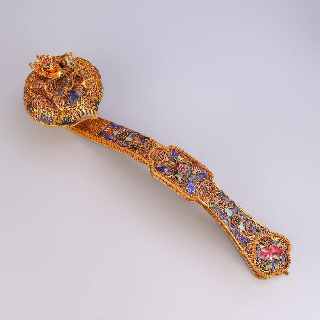 A Huge Filigree and Gilding Inlaid Gems Dragon Pattern Ruyi (1 of 9)