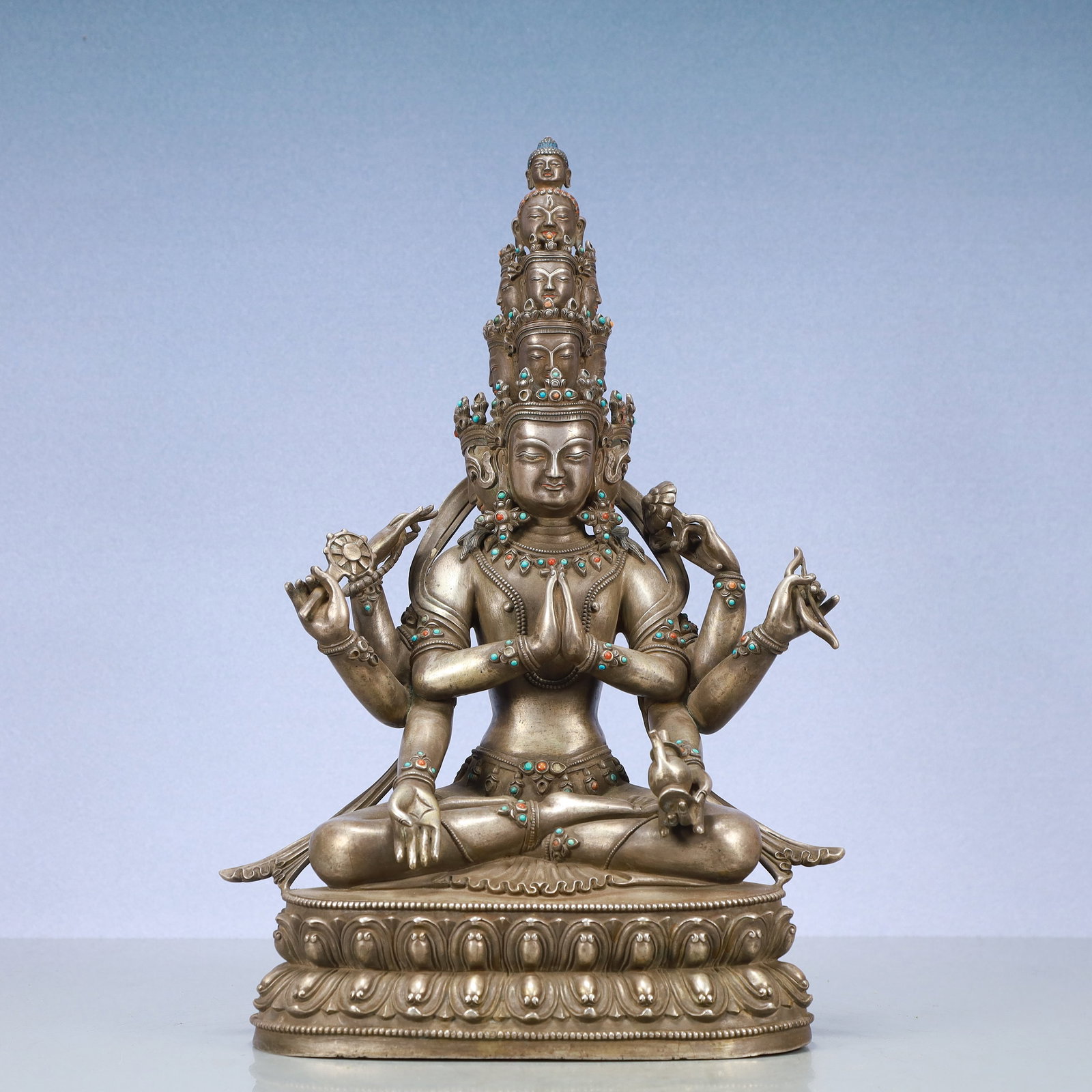 A Exquisite Silver Eight-arms Buddha statue (1 of 9)