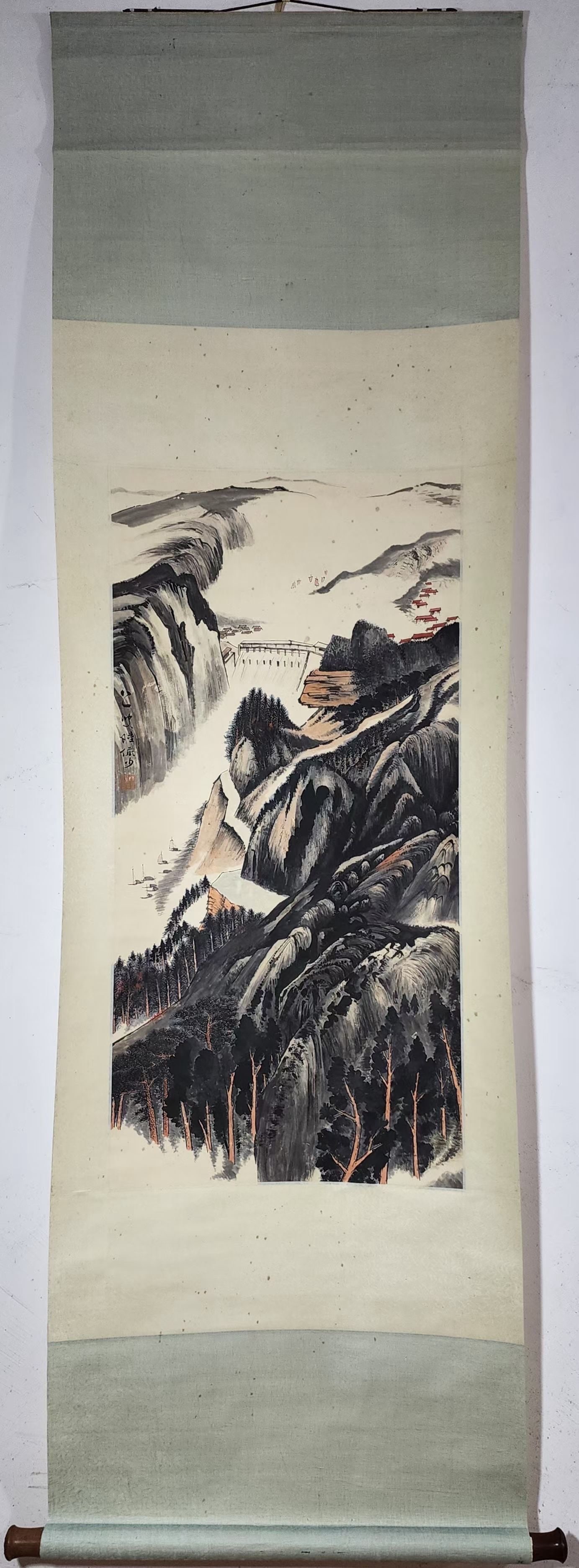 A Chinese Vertical Scroll Ink Painting of Landscape on Paper,Lu Yanshao: A Chinese Vertical Scroll Ink Painting of Landscape on Paper,Lu Yanshao,Size:(Without