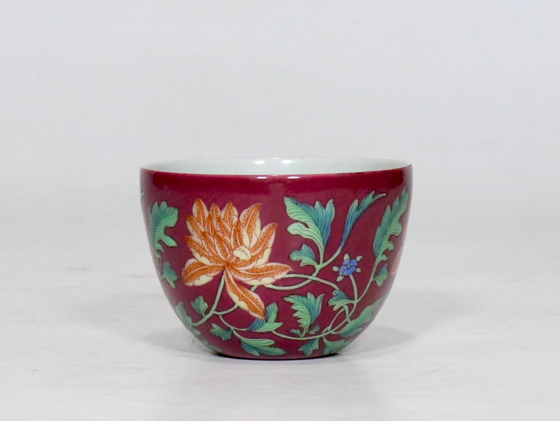 An Exquisite Enamel Ruby Red-Ground Lotus Pattern Cup - 3