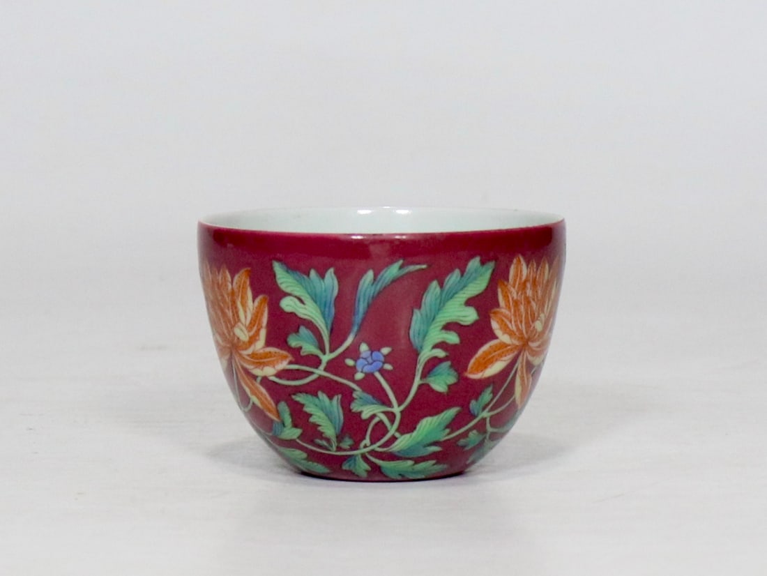 An Exquisite Enamel Ruby Red-Ground Lotus Pattern Cup - 4