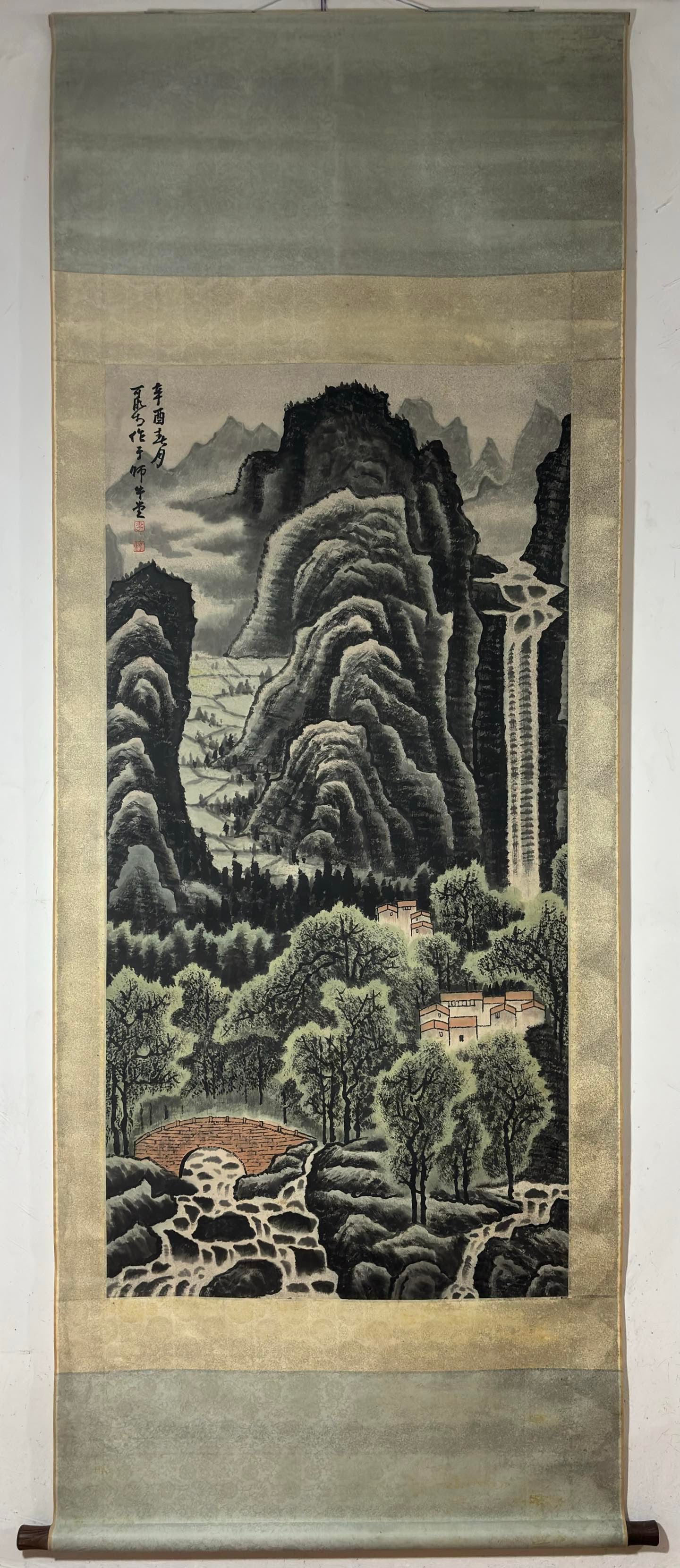 A Chinese Vertical Scroll Ink Painting of Landscape on Paper,Li Keran: A Chinese Vertical Scroll Ink Painting of Landscape on Paper,Li Keran,Size:(Without