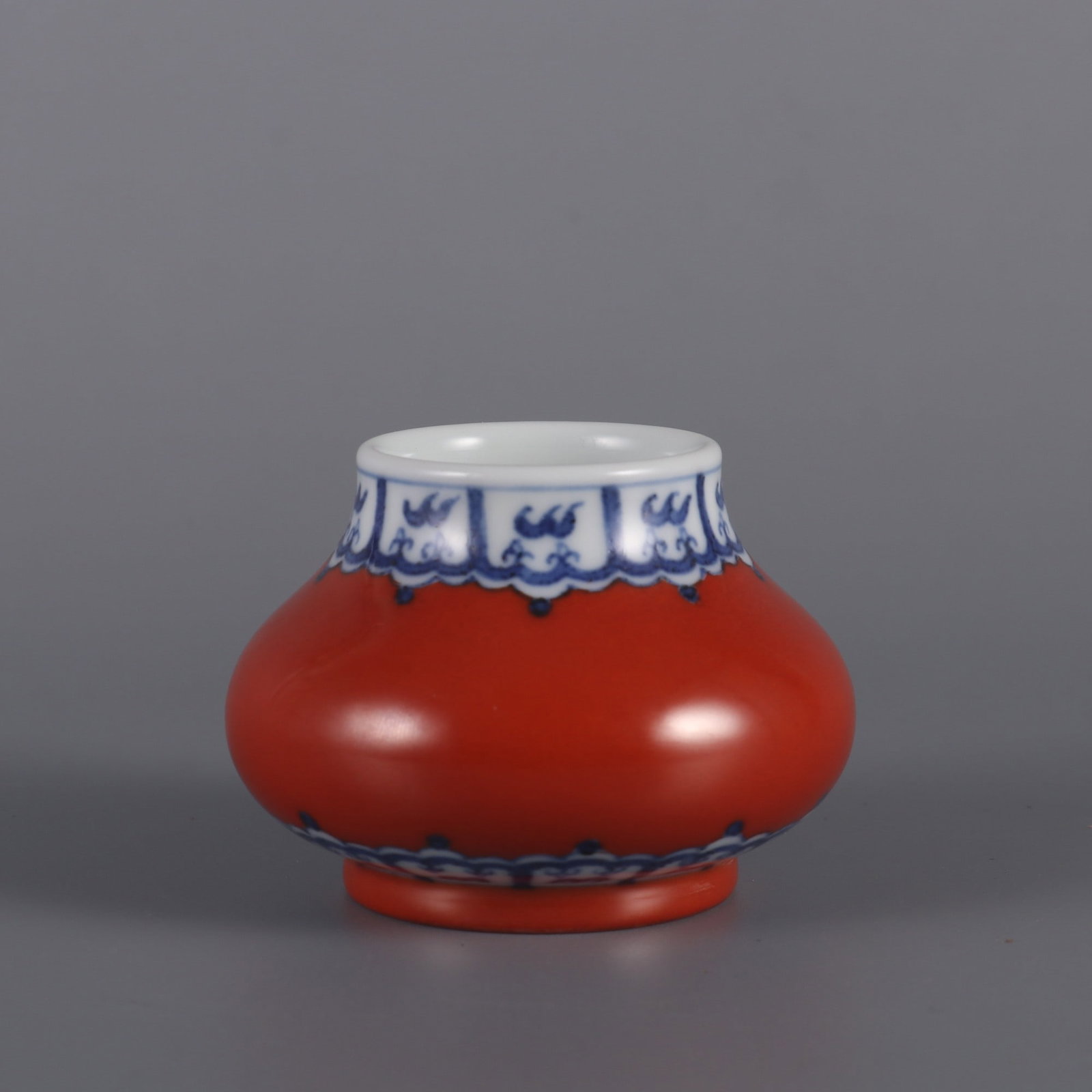 An Exquisite Blue and White Coral Red Glazed Water Pot: An Exquisite Blue and White Coral Red Glazed Water Pot,Qing Dynasty, China,Yongzheng Six-character