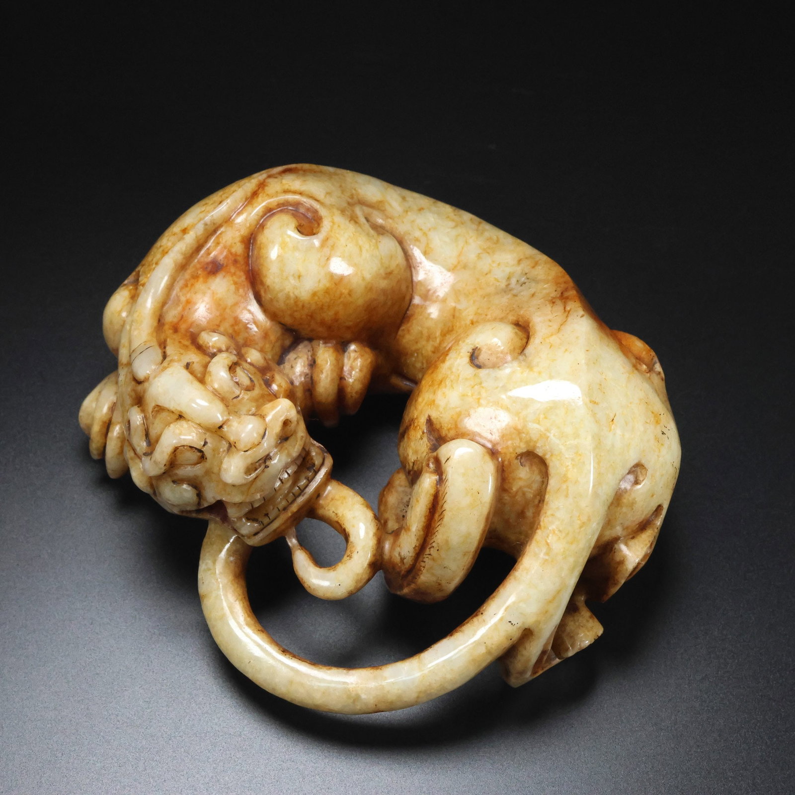 An Exquisite White Jade Auspicious Beast Ornament: An Exquisite White Jade Auspicious Beast Ornament,Qing