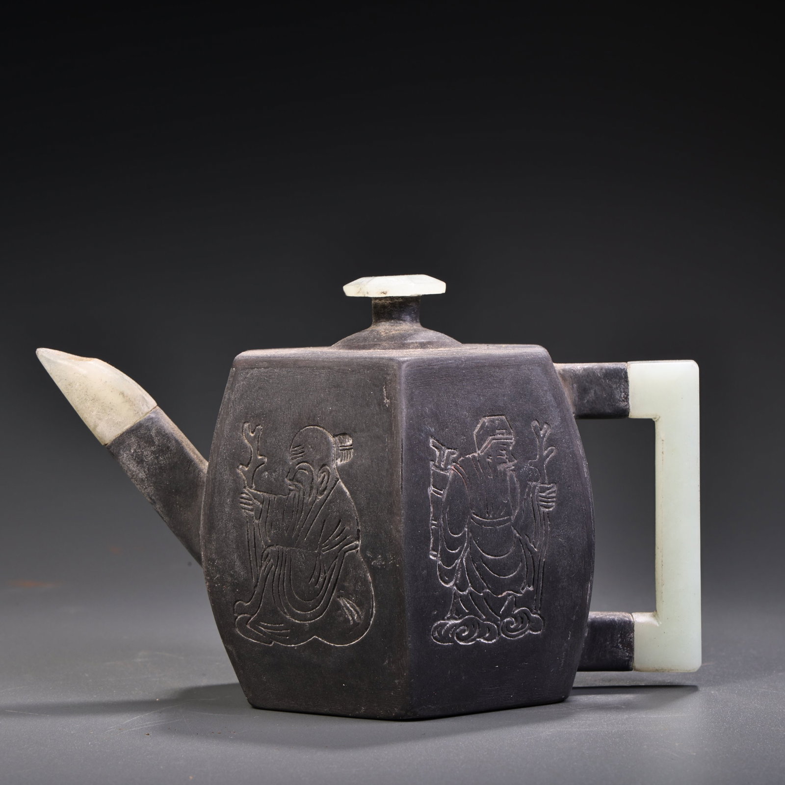 An Exquisite Tin Inlaid White Jade Figure Pattern Teapot (1 of 8)