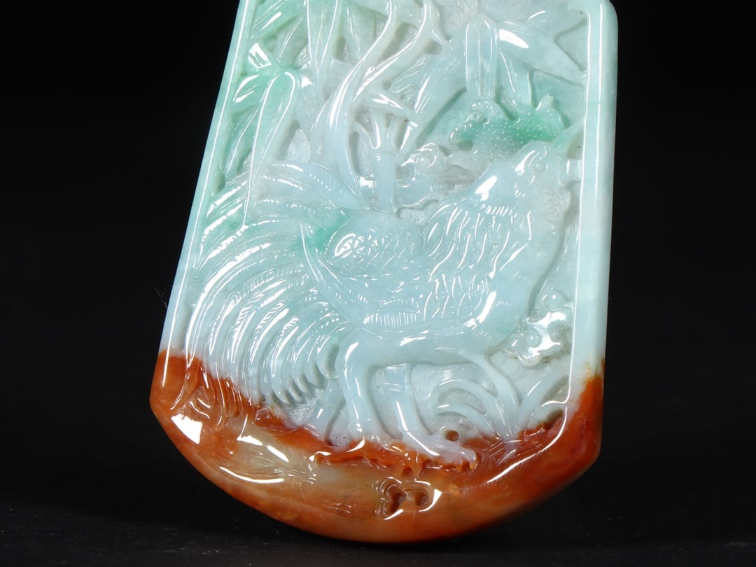 An Exquisite Jadeite Rooster Landscape Pattern Pendant - 9