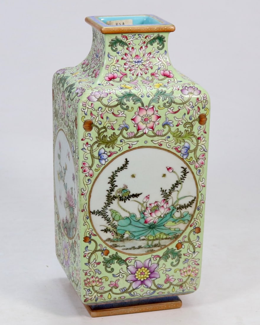 A Rare Famille-Rose Green Ground Flower and Butterfly Pattern Vase (1 of 9)