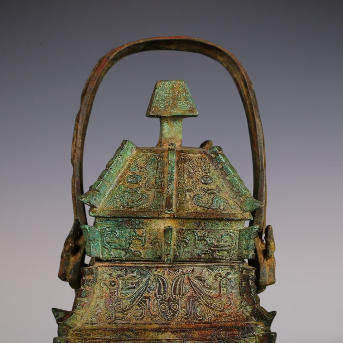An Archaic Bronze Beast-Face Pattern Beast-Ears Loop-Handled Pot - 2