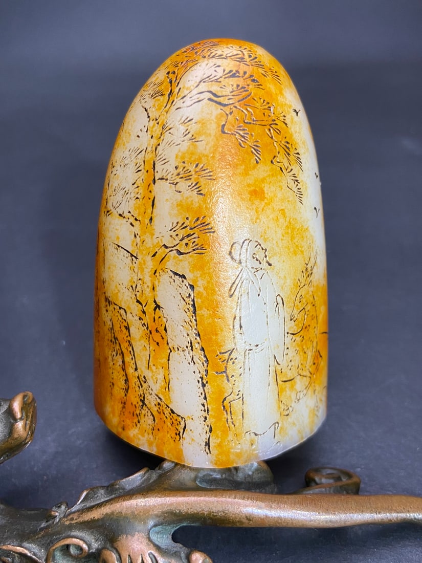An Exquisite White Jade Character and Story Pattern Seal,With Poem: An Exquisite White Jade Character and Story Pattern Seal,With Poem,Qing Dynasty,China,Size:3inx2.1inx1.7in,Weight:274g白玉人物故事纹印章,带&