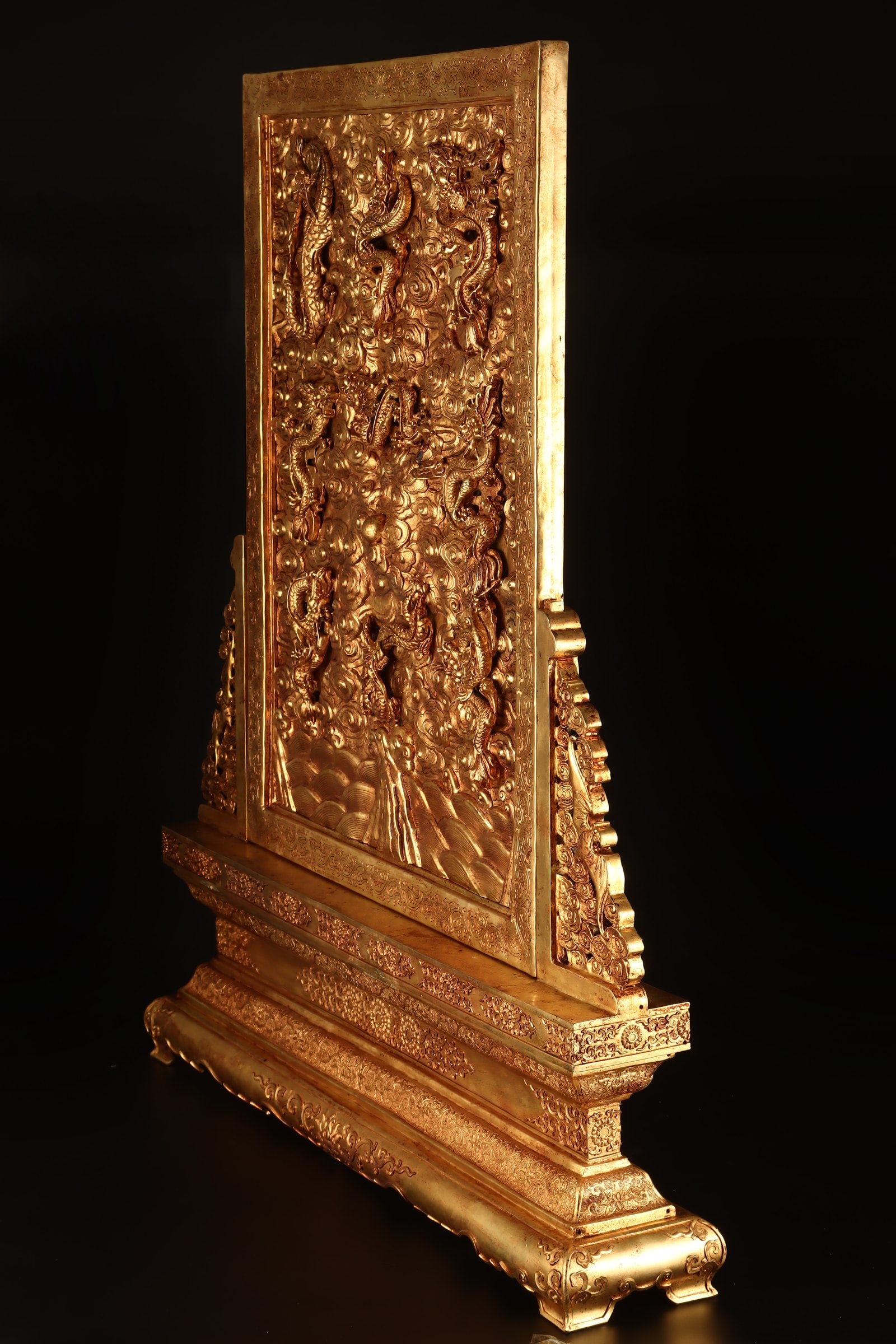 A Huge Gilt Bronze Auspicious Cloud and Dragon Pattern Table Screen - 2