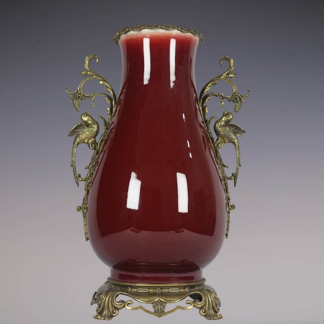 A Huge Red Glazed Inlaid Bronze Bird-Ears Vase (1 of 9)