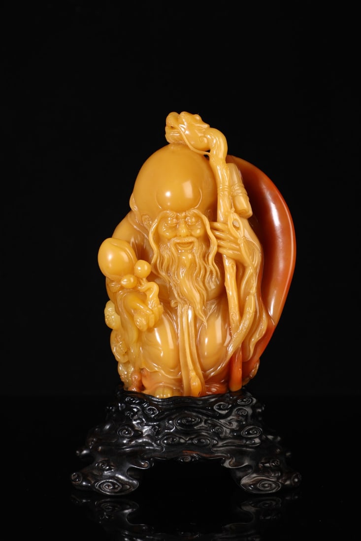 An Exquisite Tianhuang Stone Statue of Longevity Ornament: An Exquisite Tianhuang Stone Statue of Longevity Ornament,Qing Dynasty,China,Yongzheng Mark,Size:7.3inx4.9in,Weight:2231g田黄石寿星像摆件,中ࢲ