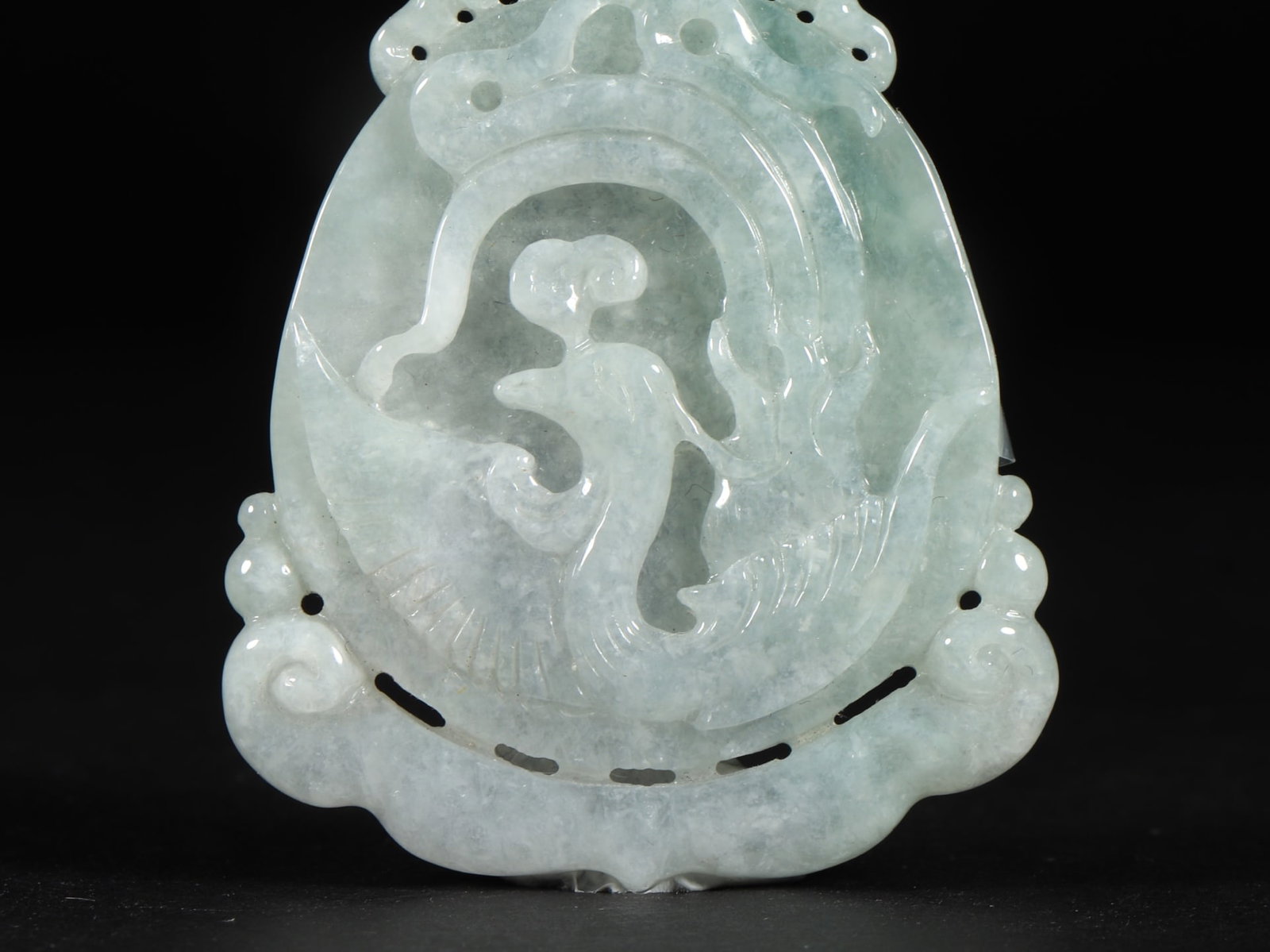 An Exquisite Jadeite Bats Phoenix Pattern Pendant - 3