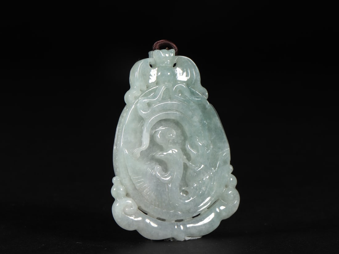 An Exquisite Jadeite Bats Phoenix Pattern Pendant - 4