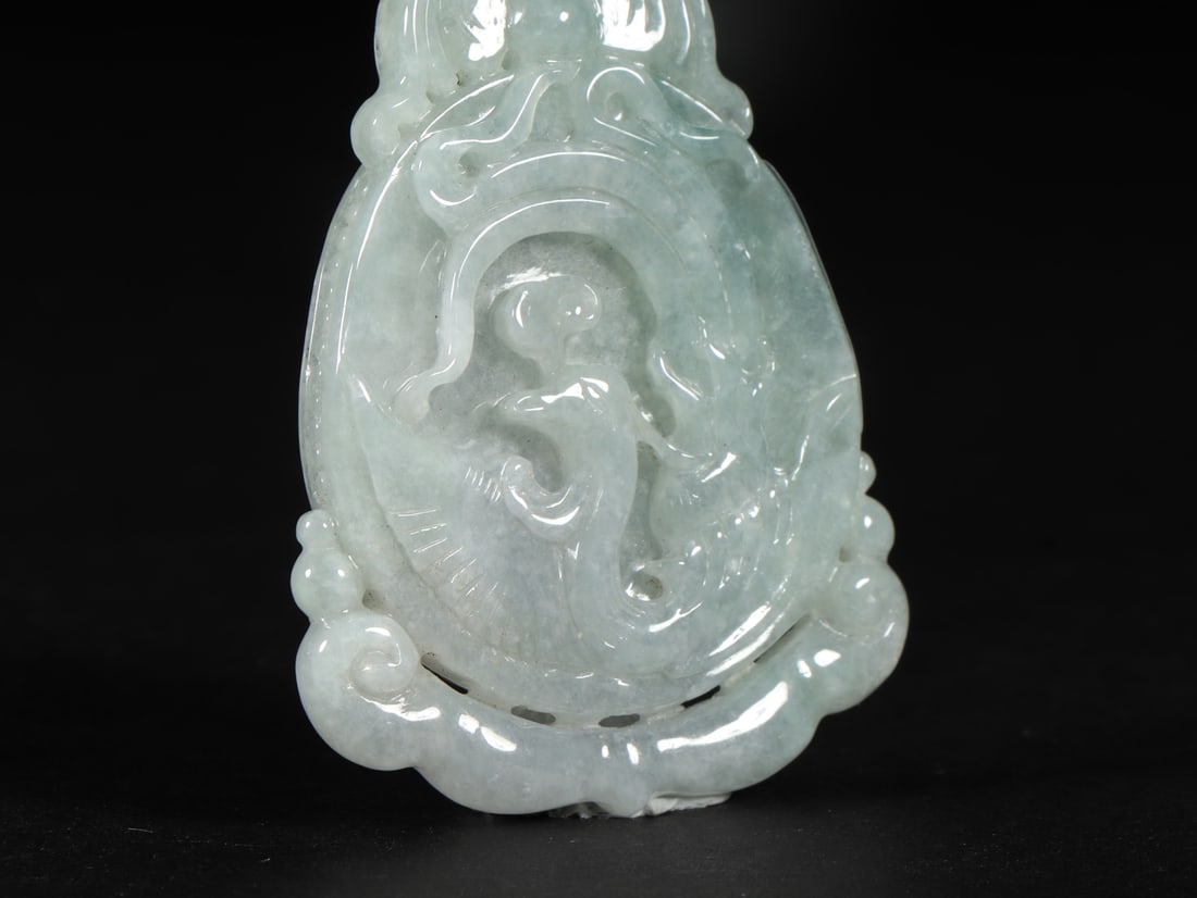 An Exquisite Jadeite Bats Phoenix Pattern Pendant - 5