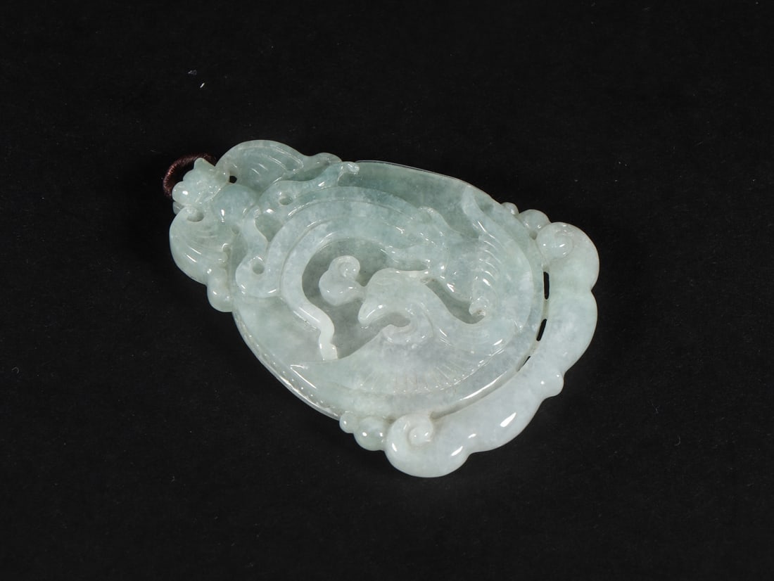 An Exquisite Jadeite Bats Phoenix Pattern Pendant - 9