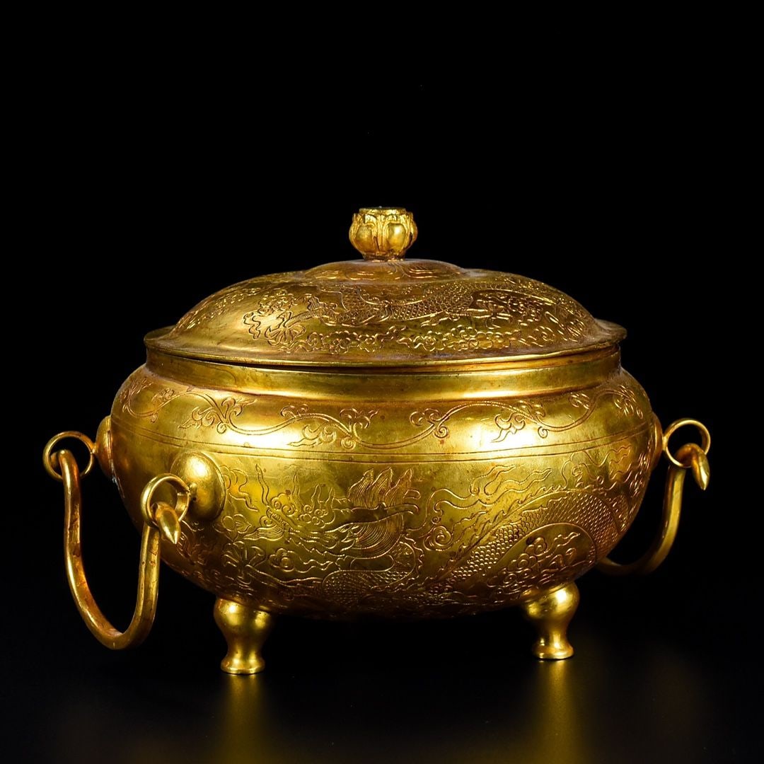 An Exquisite Gilt Copper Dragon Pattern Jar - 7