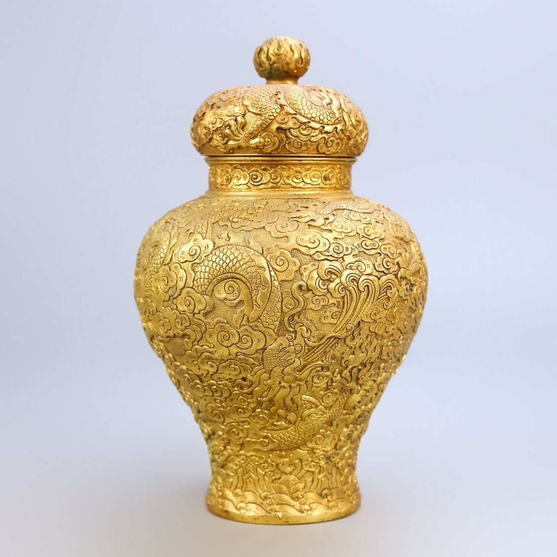 An Exquisite Gilt Copper Dragon Pattern Jar - 8