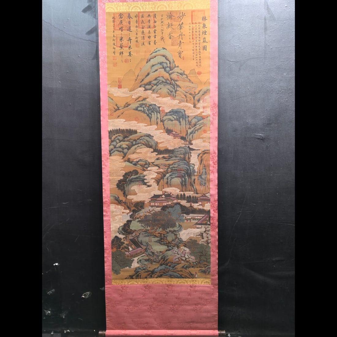 A Chinese Vertical Scroll Ink Painting of Landscape on Silk: A Chinese Vertical Scroll Ink Painting of Landscape on Silk,Song Dynasty, China,Guo Xi,without frame size:26.2inx67.7in