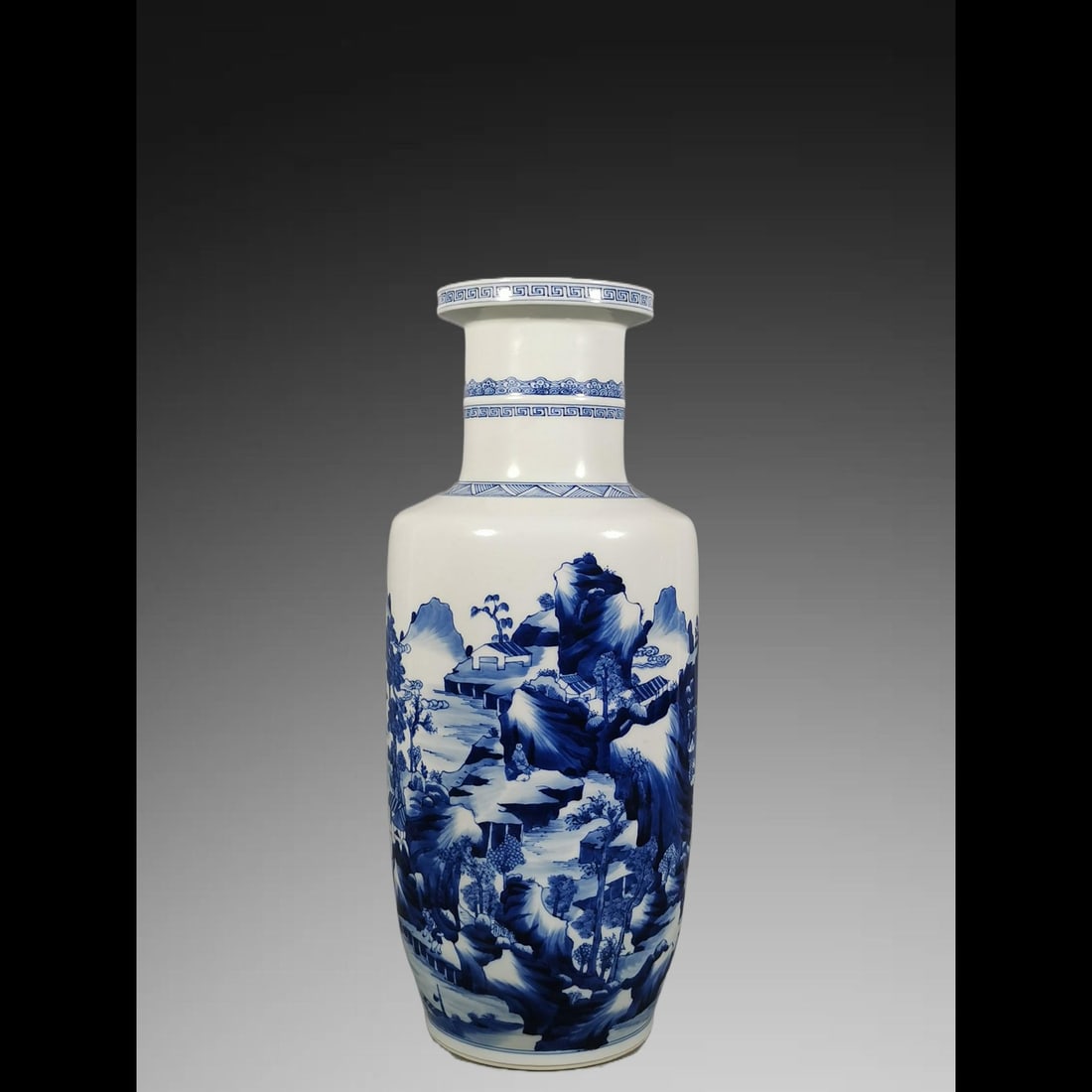 An Exquisite Blue and White Landscape Pattern Vase: An Exquisite Blue and White Landscape Pattern Vase,Qing Dynasty, China,Kangxi Six-character Mark,Size:17.6inx5inx7.7in 青花山水纹瓶,中国清代
