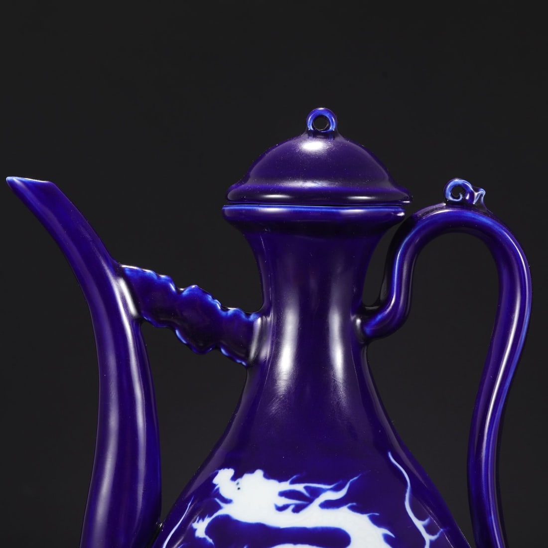 An Exquisite Ji Blue Glazed Dragon Pattern Ewer - 3