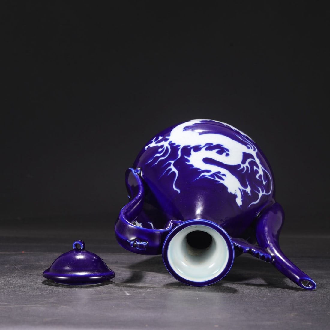 An Exquisite Ji Blue Glazed Dragon Pattern Ewer - 5