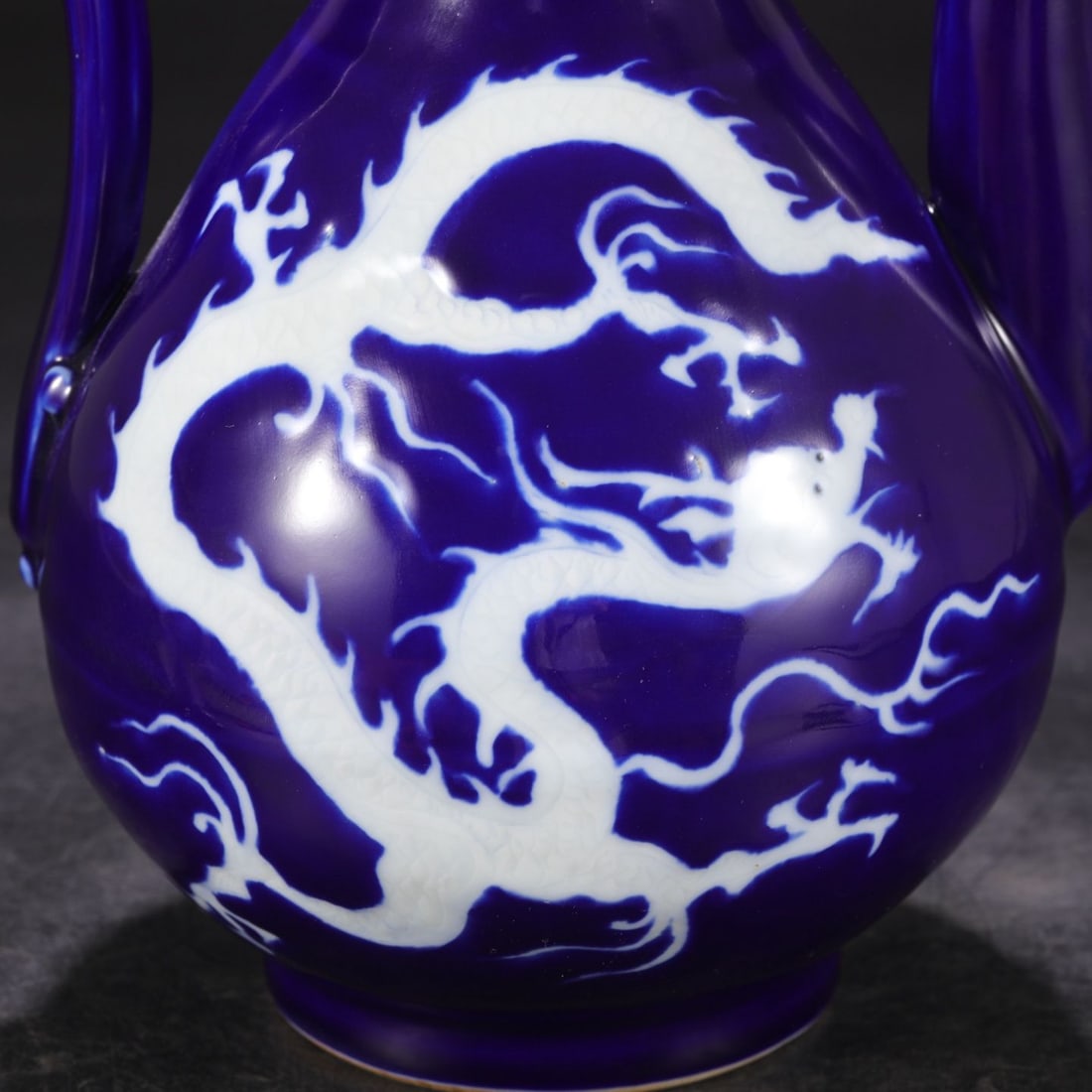 An Exquisite Ji Blue Glazed Dragon Pattern Ewer - 8