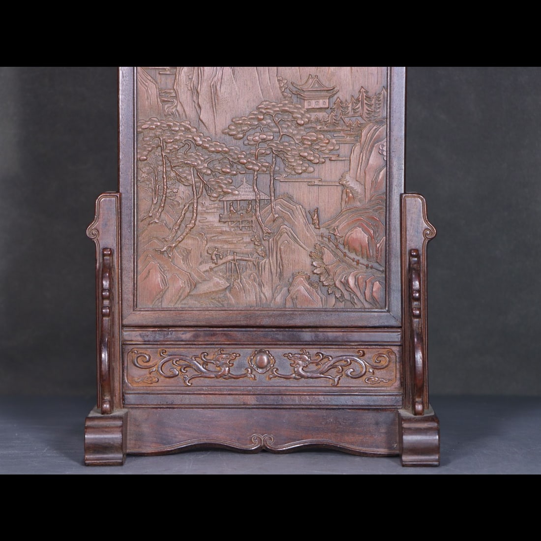 An Exquisite Bamboo Carved Landscape Pattern Table Screen - 5