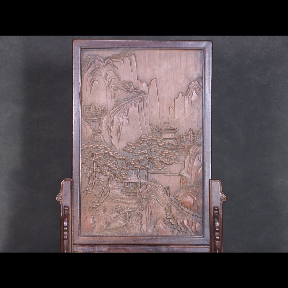 An Exquisite Bamboo Carved Landscape Pattern Table Screen - 6
