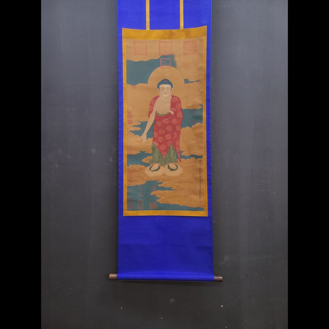 A Chinese Vertical Scroll Ink Painting of Buddha Statue on Silk: A Chinese Vertical Scroll Ink Painting of Buddha Statue on Silk,Tang Dynasty, China,Wu Daozi,without frame size:18.9inx41.9in