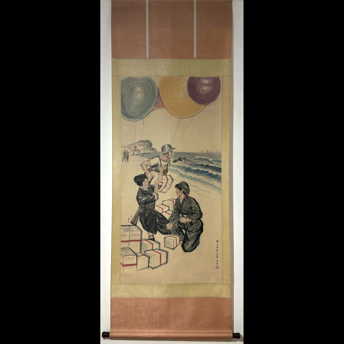 A Chinese Vertical Scroll Ink Figure Painting on Paper: A Chinese Vertical Scroll Ink Figure Painting on Paper,Modern Time of China,Liu Wenxi,without frame size:53.7inx26.6in 一幅中国水墨纸本人物&