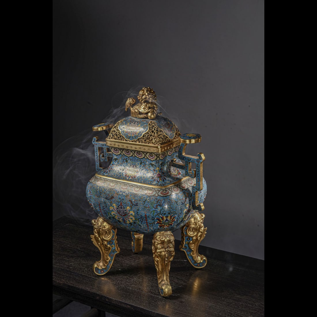 An Exquisite Cloisonne Flower Pattern Auspicious Beast Knob Incense Burner (1 of 9)