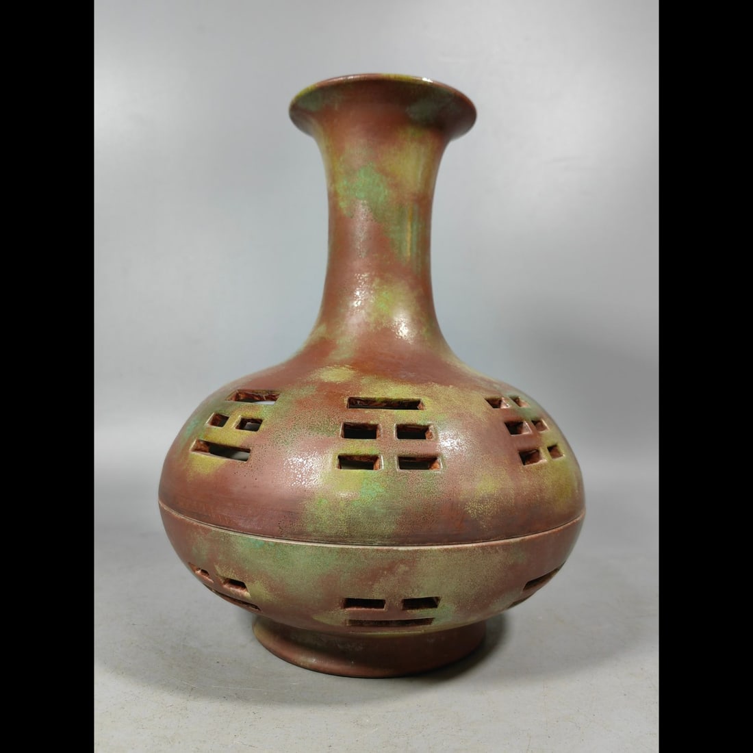 An Exquisite Bronze Color Trigram Pattern Vase: An Exquisite Bronze Color Trigram Pattern Vase,Qing Dynasty, China,Qianlong Four-character Mark,Size:10inx8.1in