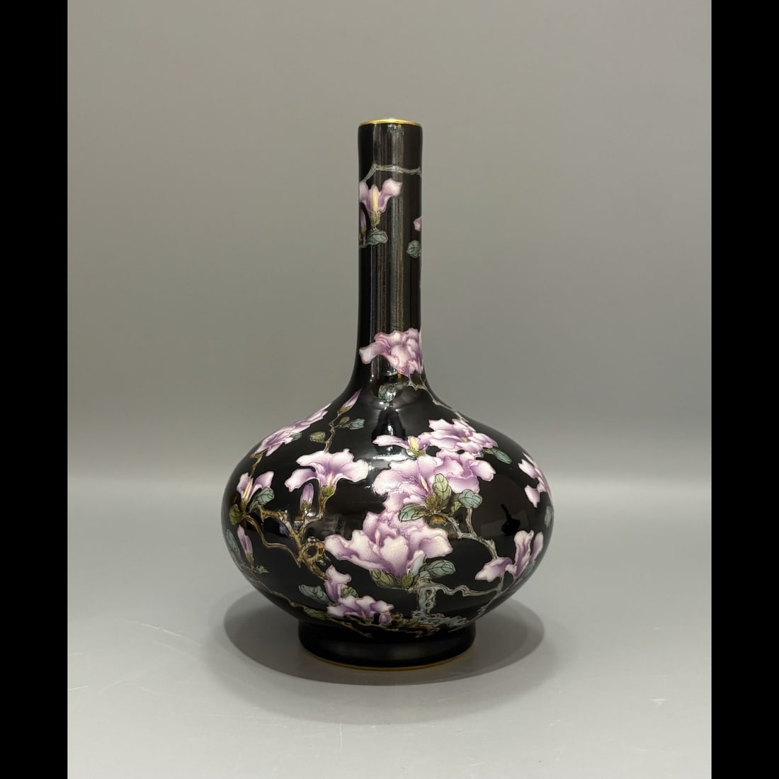 An Exquisite Enamel Black-Gold Glaze Flower Pattern Vase: An Exquisite Enamel Black-Gold Glaze Flower Pattern Vase,Qing Dynasty, China,Qianlong Four‑character Mark,Size:5.9inx4.3in