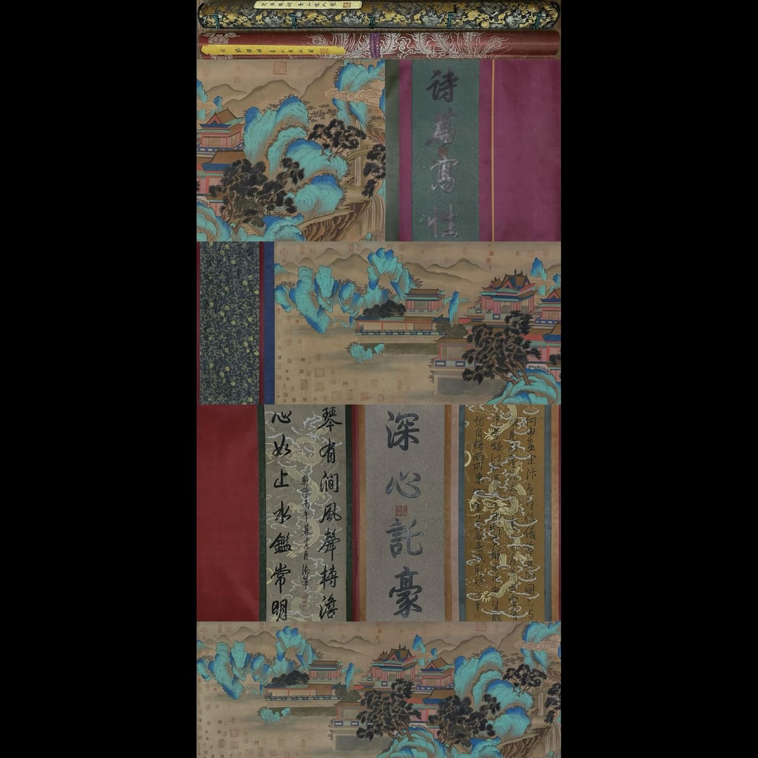 A Chinese Hand Scroll Ink Painting of Landscape on Silk: A Chinese Hand Scroll Ink Painting of Landscape on Silk,Song Dynasty, China,Zhang Zeduan,without frame size:35.4inx212.2in 一幅中国水墨绢本山ĕ