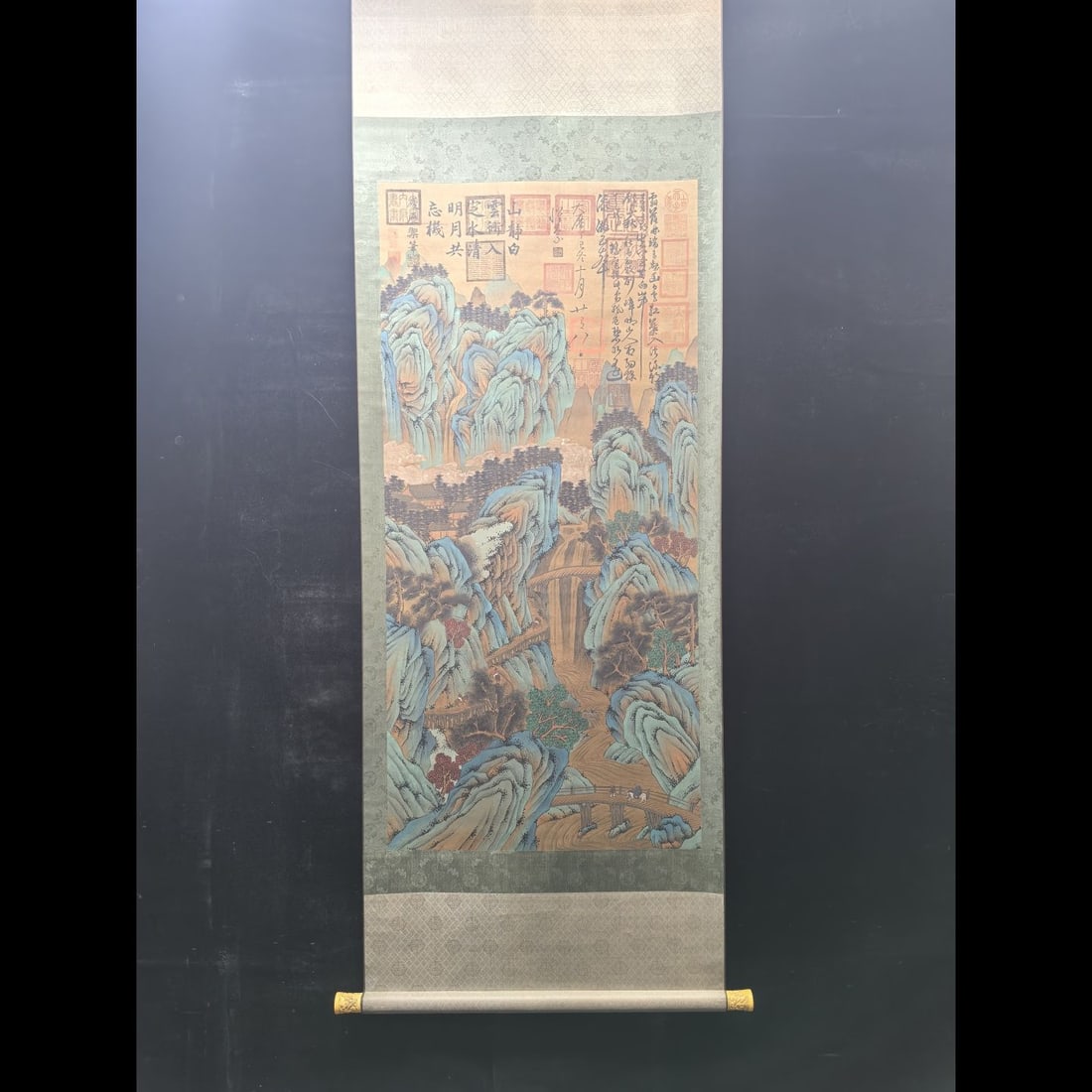 A Chinese Vertical Scroll Ink Painting of Landscape on Silk: A Chinese Vertical Scroll Ink Painting of Landscape on Silk,Tang Dynasty, China,Huai Su,without frame size:25inx52.8in 一幅中国水墨绢本山水&