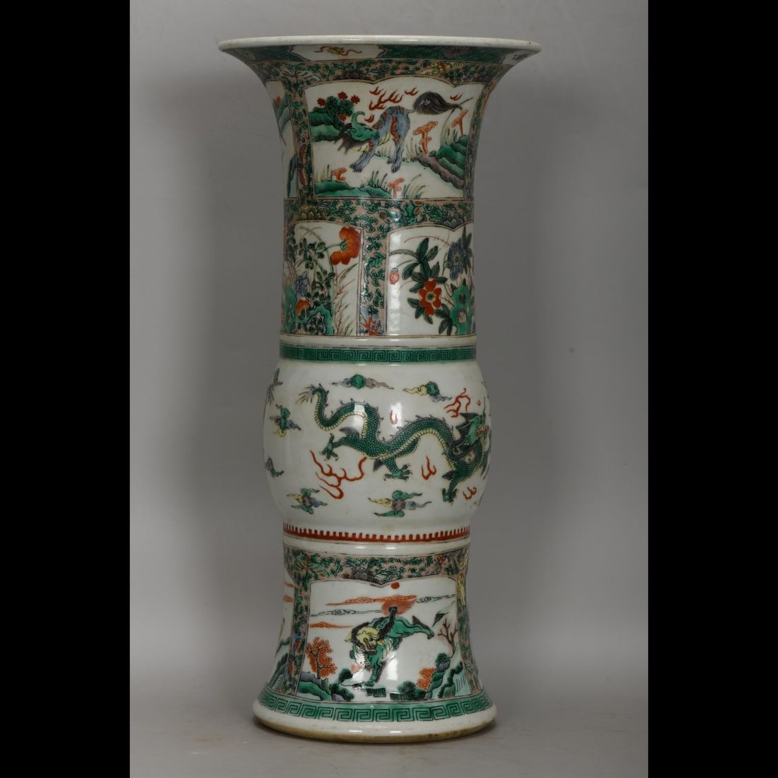 An Exquisite Wucai Dragon Pattern Vase: An Exquisite Wucai Dragon Pattern Vase,Qing Dynasty, China,Kangxi Six-character Mark,Size:18.7inx8.7inx6.7in