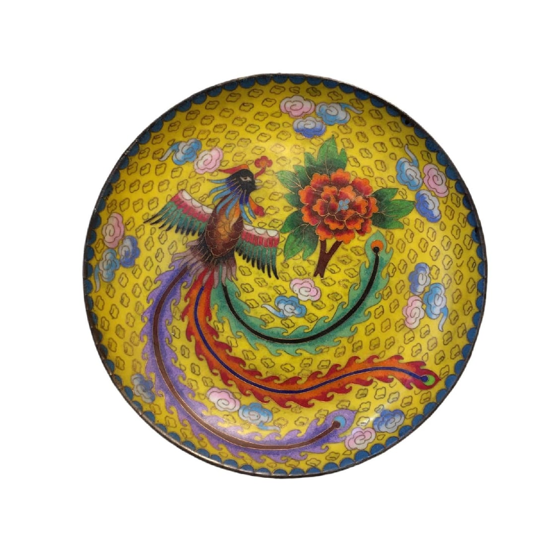 An Exquisite Cloisonne Phoenix Pattern Plate: An Exquisite Cloisonne Phoenix Pattern Plate,Qing Dynasty, China,Size:9.8inx1in,Weight:1050g 景泰蓝凤纹盘,中国清代