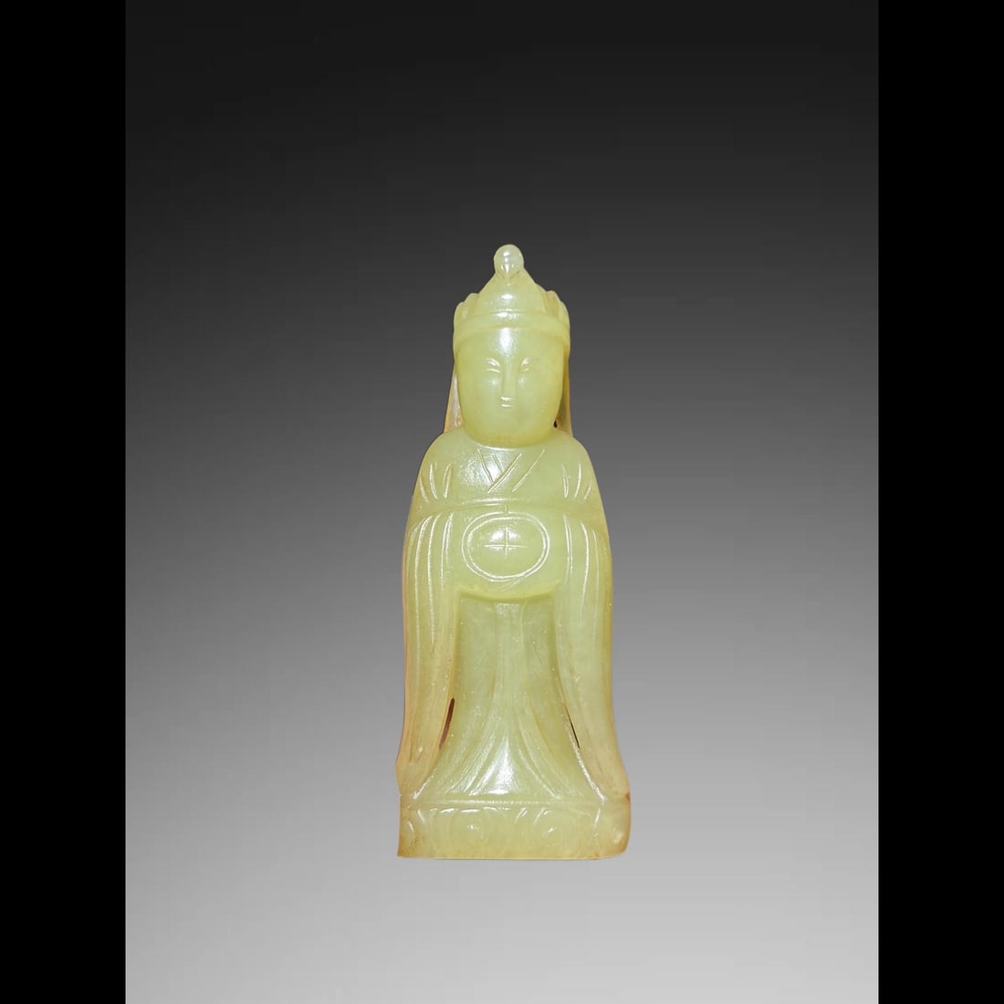 An Exquisite Hotan Yellow Jade Statue of Bodhisattva Ornament: An Exquisite Hotan Yellow Jade Statue of Bodhisattva Ornament,Qing Dynasty, China,Size:2.4inx0.9inx0.6in,Weight:36g
