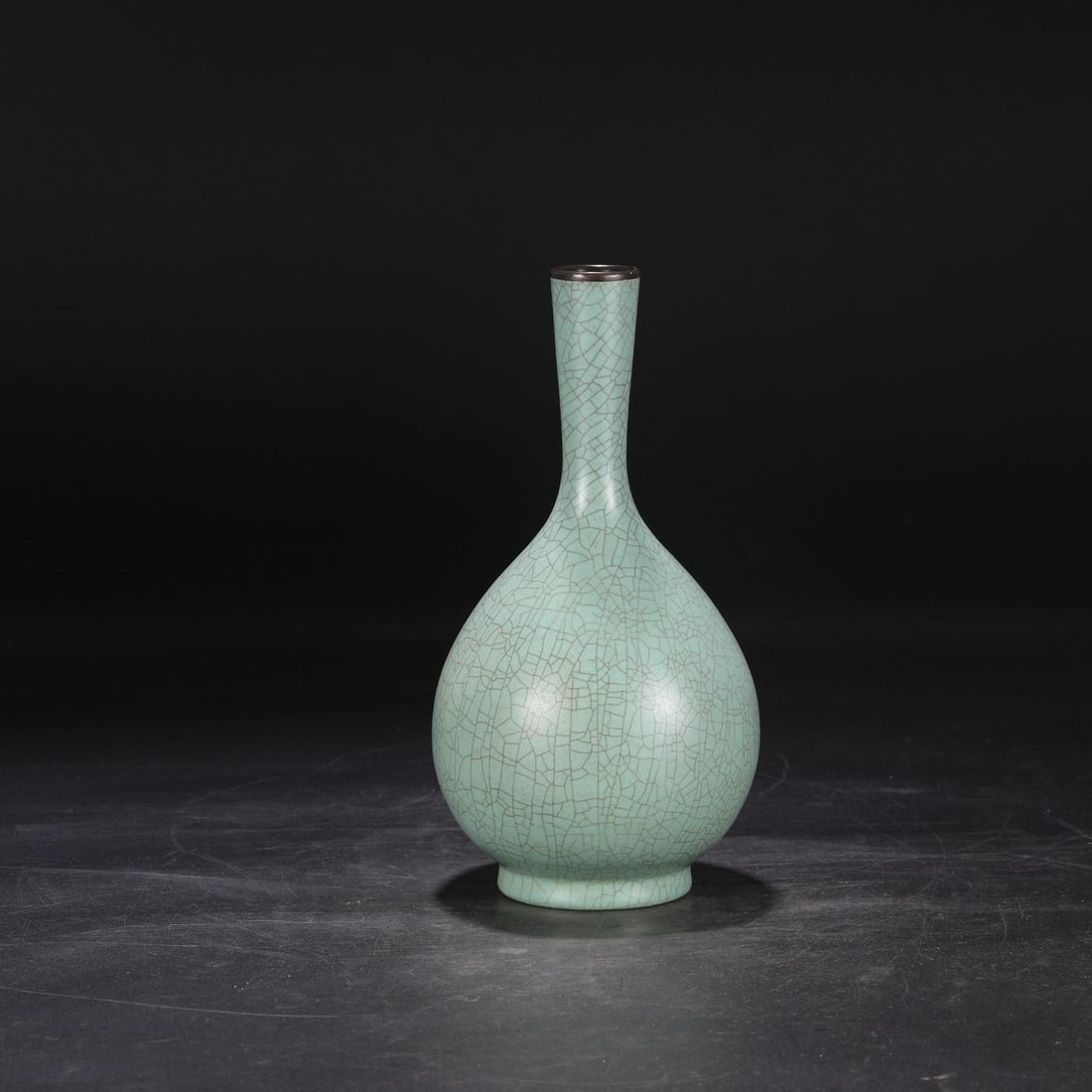 An Exquisite Ru Yao Sky-Celadon Silver Rim Vase with an Imperial Poem by Emperor Qianlong: An Exquisite Ru Yao Sky-Celadon Silver Rim Vase with an Imperial Poem by Emperor Qianlong,Song Dynasty, China,Size:10.4inx1.4inx5.1in 汝窑天青釉银口瓶,&