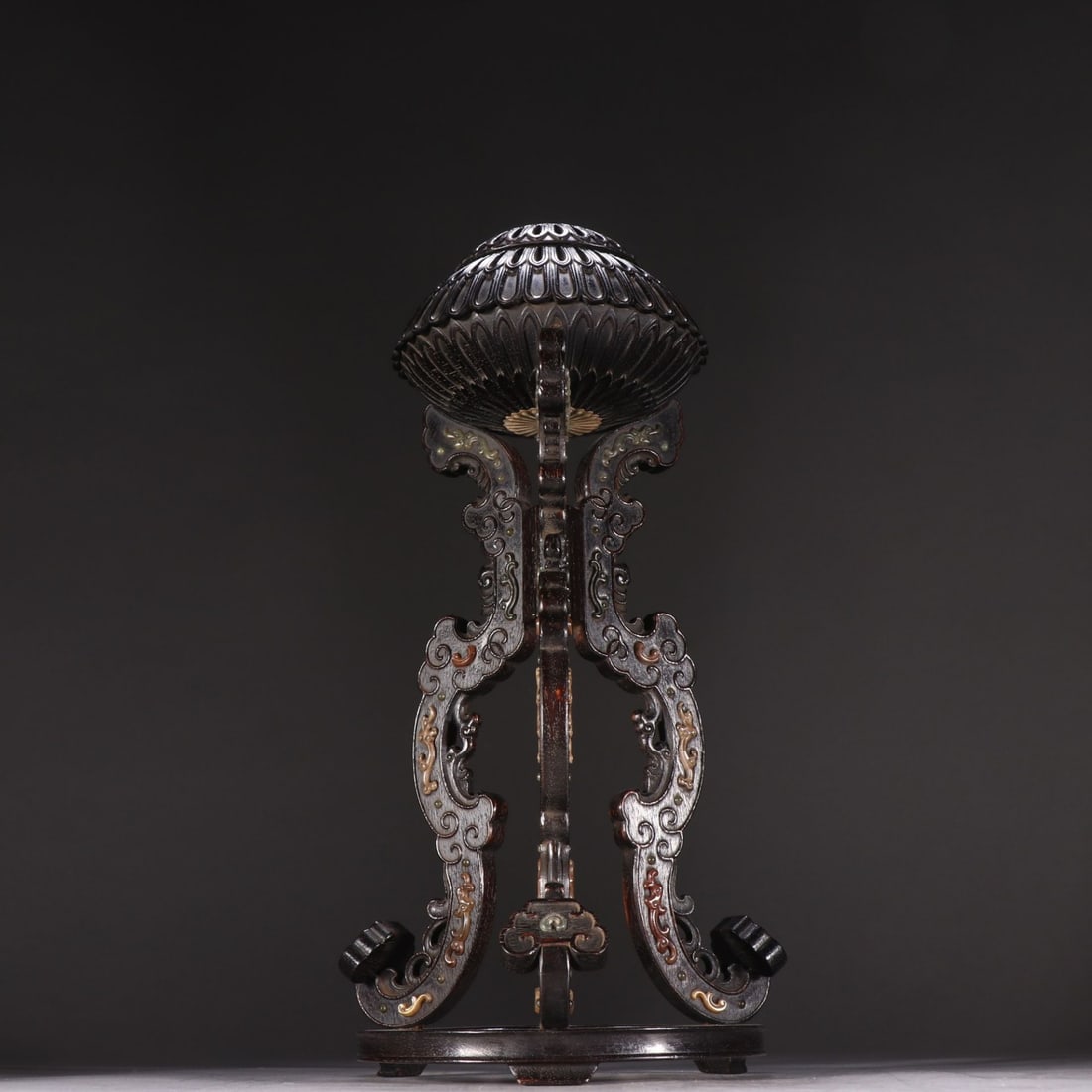 An Exquisite Zitanwood Chrysanthemum Pattern Incense Burner (1 of 9)