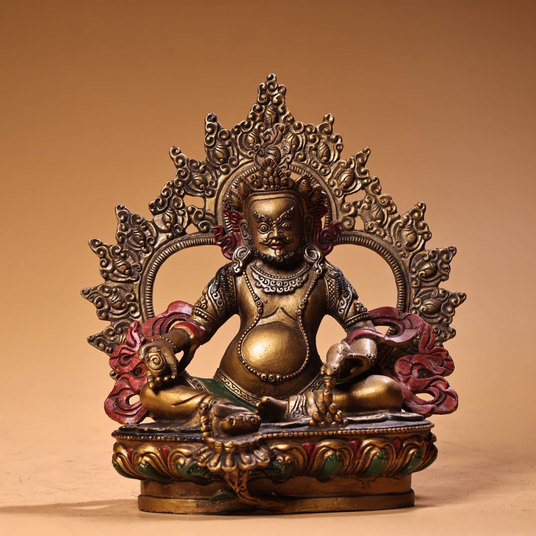 An Exquisite Bronze Painted Color Painted Gold Buddha statue: An Exquisite Bronze Painted Color Painted Gold Buddha statue,Ming Dynasty, China,Size:6.3inx5.9in,Weight:660g 铜彩绘描金佛像,中国明代
