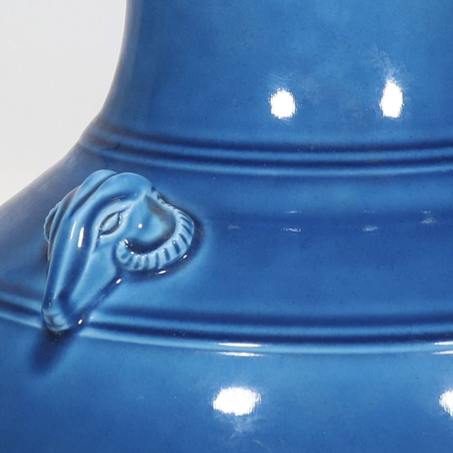 An Exquisite Peacock-Blue Glazed Sheep-Head String Pattern Vase - 9